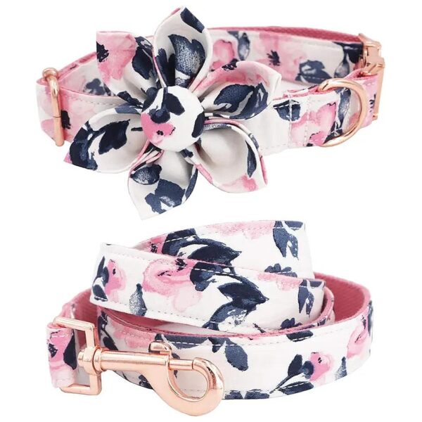 Soft Pink Floral Dog Collar with Matching Leash and Removable Flower