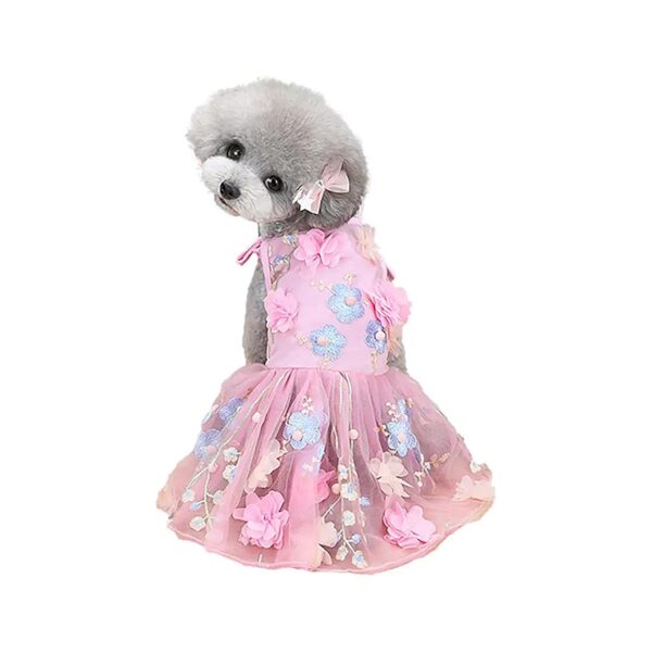 Soft Pink Floral Lace Embroidered Dog Dress for Small to Medium Dogs