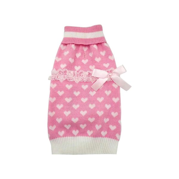 Soft Pink Knit Pullover Dog Sweater with Leash Hole for Small Dogs Fall Winter