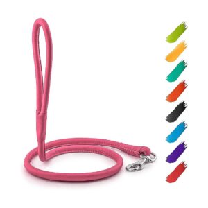 Soft Pink Leather Dog Leash for Small Medium Large Dogs for Walking Running