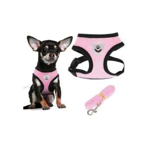 Soft Pink Mesh Dog Harness Vest for Small Dogs with Secure Leash Attachment