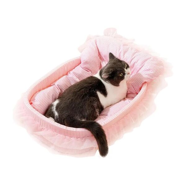 Soft Pink Pet Bed with Washable Cushion for Small to Medium Dogs and Cats