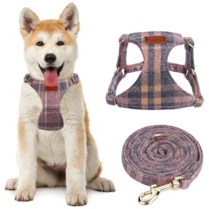 Soft Pink Plaid Fabrics Dog Leash and Harness Set for Small and Medium-Sized Dogs