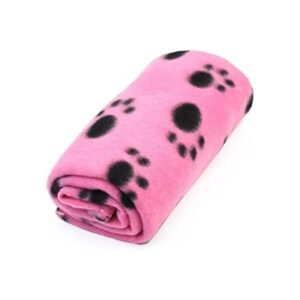 Soft Pink Puppy Paw Print Blanket for Small Dogs and Cats