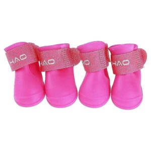 Soft Pink Silicone Rain Boots for Small Dogs with Non-Slip Grip and Velcro Straps