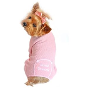 Soft Pink Thermal Dog Pajamas with Sweet Dreams Embroidery Medium