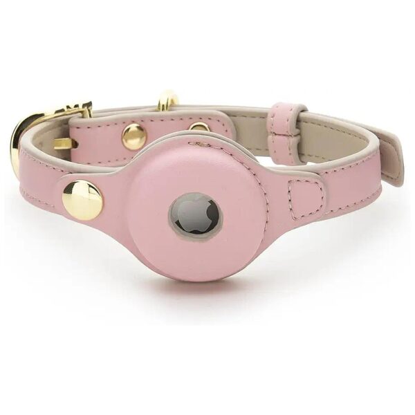 Soft Pink Vegan Leather Dog Collar with Tracker Holder and Adjustable Size