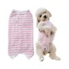 Soft Pink White Stripe Puppy Recovery Suit Post Surgery Wound Protective Clothes