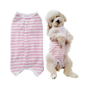 Soft Pink White Stripe Puppy Recovery Suit Post Surgery Wound Protective Clothes