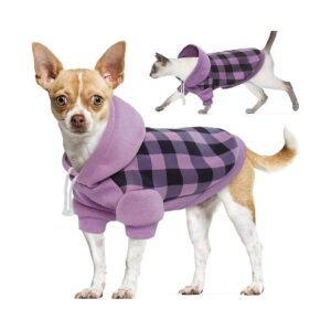 Soft Plaid Fleece Dog Hoodie Warm Pet Clothes for Small Dogs Cats with Neck Hole Collar