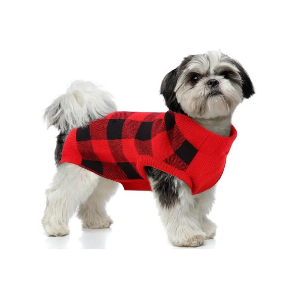 Soft Plaid Knit Dog Sweater with Leash Hole, Warm Stretchy Fabric for Autumn Winter Wear