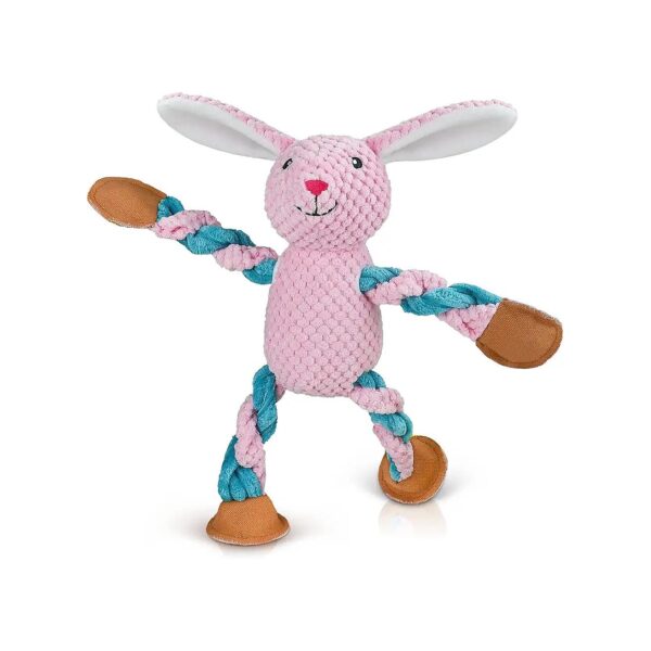 Soft Plush Bunny Squeaker Dog Toy with Tug of War Rope for Medium Large Small Breed Dogs