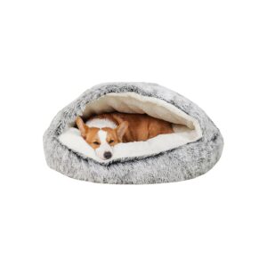 Soft Plush Calming Dog Bed with Non-Slip Bottom for Medium Sized Pets Up to 35 Large