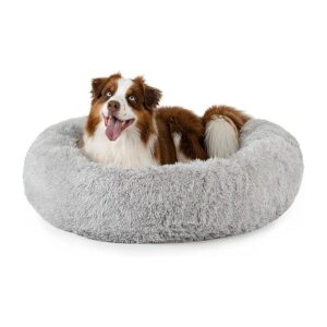 Soft Plush Dog Bed Round Donut Cushion Pet Furniture Light Grey 100cm Outer Diameter