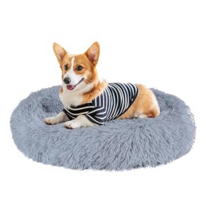 Soft Plush Donut Calming Dog Bed for Small Medium Large Dogs with Machine Washable Design