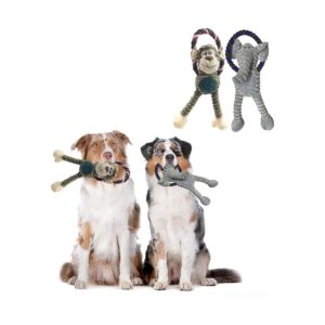 Soft Plush Elephant and Monkey Squeaky Toys with Durable Rope Toy for Aggressive Chewers