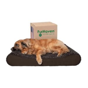 Soft Plush Faux Fur and Suede Dog Bed with Orthopedic Support for Dogs Up to 150 lbs