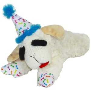 Soft Plush Lamb Chop Dog Toy with Birthday Hat and Squeaker