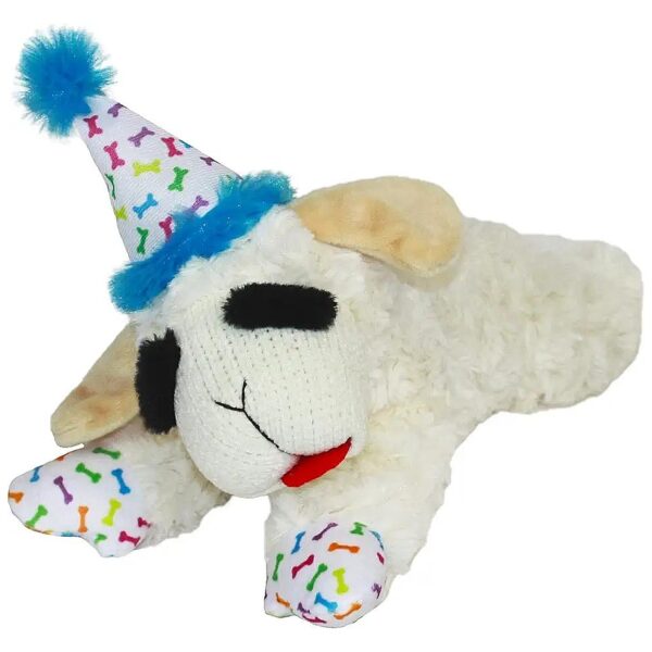 Soft Plush Lamb Chop Dog Toy with Birthday Hat and Squeaker