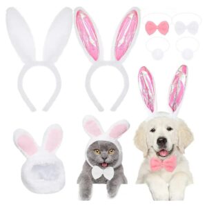 Soft Plush Rabbit Ears and Tail Bowtie Party Headwear for Cats and Dogs