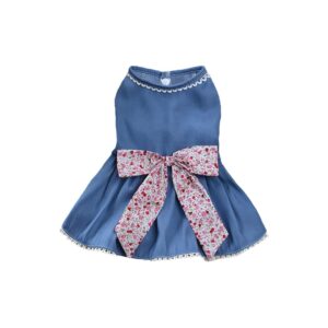 Soft Polyester Blue Denim Princess Dog Skirt with Bow-Knot for Small Breed Dogs