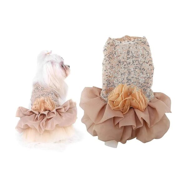 Soft Polyester Small Dog Sequin Silky Costume Gold Princess Wedding Pet Dress