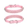 Soft Pu Leather Pink Adjustable Spiked Dog Collar with Metal Rivet Spike for Small Dogs