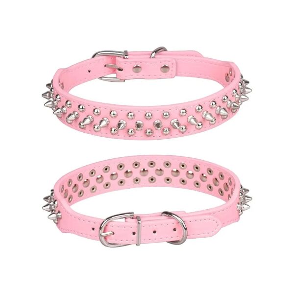 Soft Pu Leather Pink Adjustable Spiked Dog Collar with Metal Rivet Spike for Small Dogs