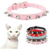 Soft Pu Leather Spiked Dog Collar for Small Dogs Pink Adjustable Teacup Puppy Kitten