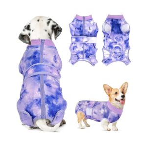 Soft Purple Tie-dye Dog Recovery Suit with Zipper Easy Wear Abdominal Wound Protection