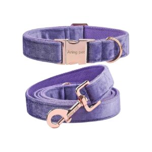 Soft Purple Velvet Dog Collar and Leash for Small Dogs