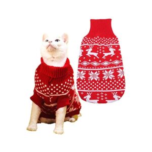 Soft Red Reindeer Sweater for Small Dogs and Cats with Snow Pattern