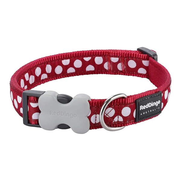 Soft Red Webbed Dog Collar with White Dots and Buckle Clip