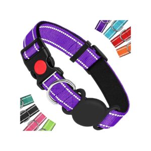 Soft Reflective Nylon Dog Collar with Airtag Holder for Medium Large Breed Dogs