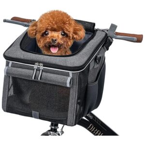 Soft-Sided Dog Bike Carrier with Mesh Windows for Small Puppies and Kittens