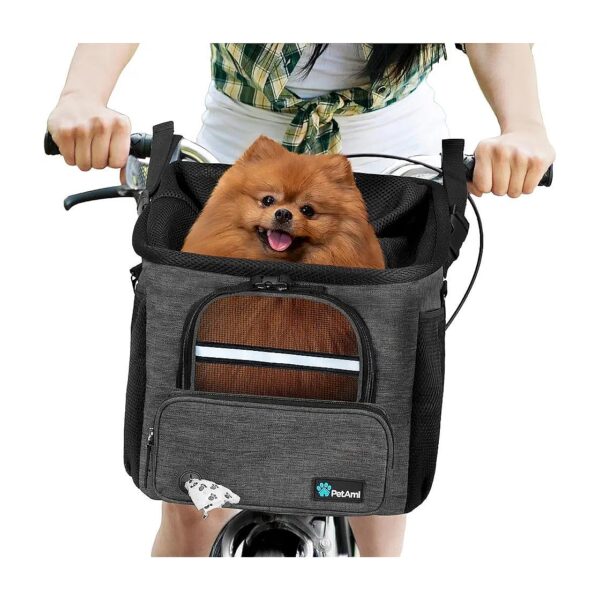 Soft-Sided Ventilated Dog Bike Carrier Backpack for Bike Handlebars