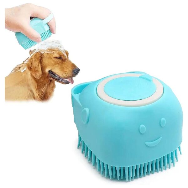 Soft Silicone Pet Grooming Brush with Shampoo Dispenser for Gentle Dog and Cat Washing