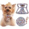 Soft Small Dog Harness Set with Suede Accents and 360deg Rotating Clasp for Safe Walks