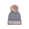 Soft Stretch Knit Dog Mom Beanie with Faux Fur Pompom for Comfortable Warmth