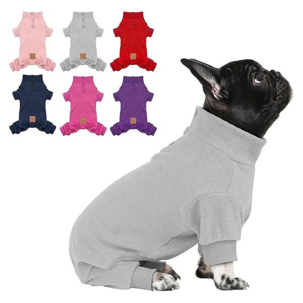 Soft Stretchy Puppy PJs for Small Dog, Grey Thermal Dog Onesies with Velcro