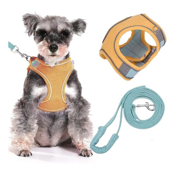 Soft Suede Puppy Harness Leash Set for Small Breed Dogs Orange Small