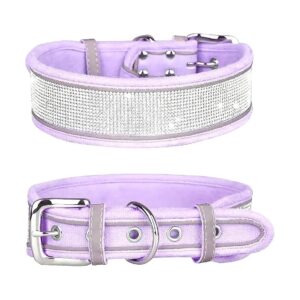 Soft Suede Rhinestone Dog Collar with Crystal Diamonds in Purple for Medium & Large Dogs