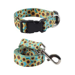 Soft Sunflower Patterned Adjustable Dog Collars and Leashes for Small Medium Large Dogs