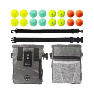 Soft Tennis Rubber Ball and Multi-Pocket Treat Bag for Puppy Small to Medium Dogs