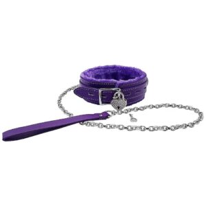 Soft Touch Textured Nylon Stitch Collar with Love Lock and Chain Leash for Women Pets