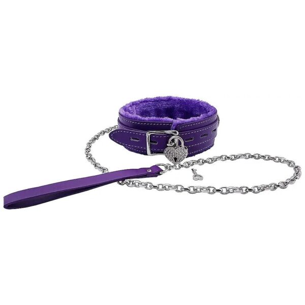 Soft Touch Textured Nylon Stitch Collar with Love Lock and Chain Leash for Women Pets