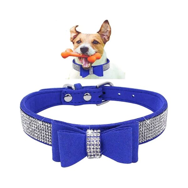 Soft Velvet Dog Collar with Bow Tie and Buckle Adjustment for Small to Medium Breed Dogs