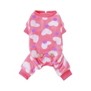 Soft Velvet Dog Sweater Pajamas with Heart Pattern for Small Dogs