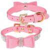 Soft Velvet Leather Collar with Bow-Knot Tie for Small Dogs and Cats in Pink Color