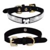 Soft Velvet Leather Diamond Ribbon Dog Collar with Golden Buckle for Small Medium Dogs